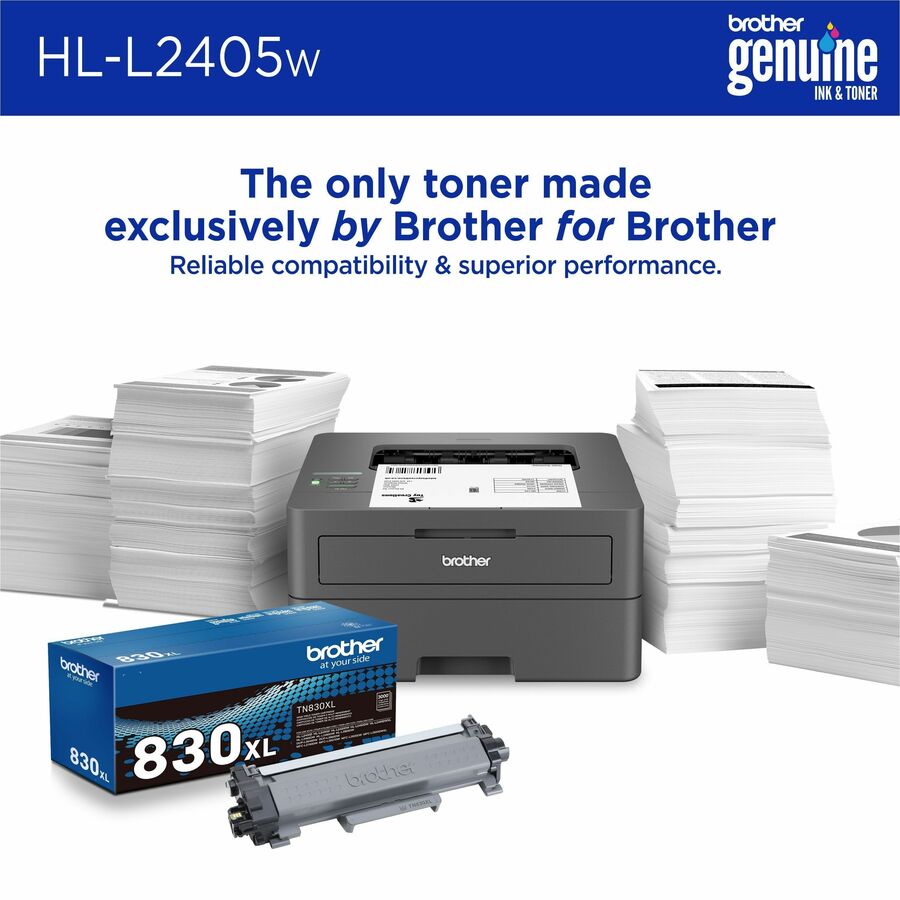 Brother HL HL-L2405W Desktop Wireless Laser Printer - Monochrome - 30 ppm Mono - 1200 x 1200 dpi Print - 250 Sheets Inpu