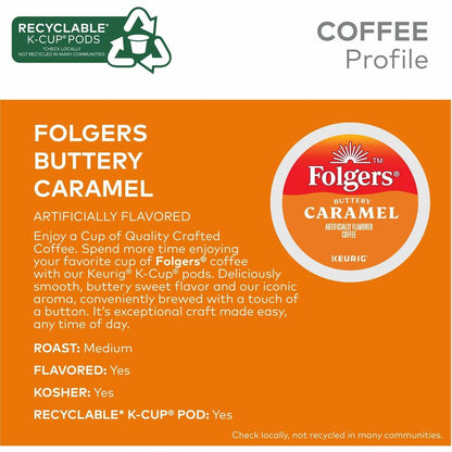 Folgers® K-Cup Buttery Caramel Coffee - Compatible with Keurig Brewer - Medium - 24 K-Cup - K-Cup - Buttery Caramel Coff