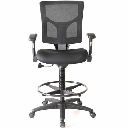 Lorell Conjure Office Stool - Fabric, Polyurethane, Molded Foam Seat Material - Black - Armrest - 1 Each