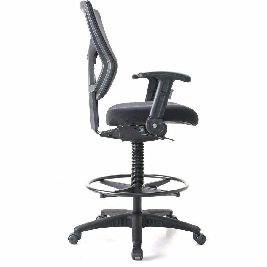 Lorell Conjure Office Stool - Fabric, Polyurethane, Molded Foam Seat Material - Black - Armrest - 1 Each