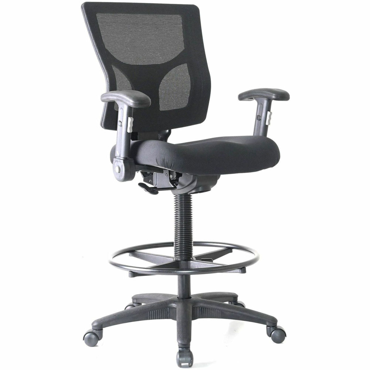 Lorell Conjure Office Stool - Fabric, Polyurethane, Molded Foam Seat Material - Black - Armrest - 1 Each