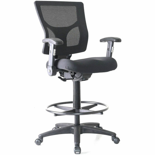 Lorell Conjure Office Stool - Fabric, Polyurethane, Molded Foam Seat Material - Black - Armrest - 1 Each
