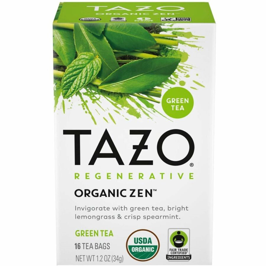 Tazo Regenerative Organic Zen Green Tea Bag - Caffeinated - Organic - 16/Box - 16 / Box