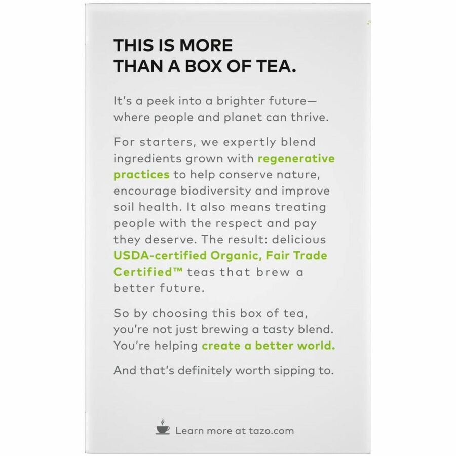 Tazo Regenerative Organic Zen Green Tea Bag - Caffeinated - Organic - 16/Box - 16 / Box