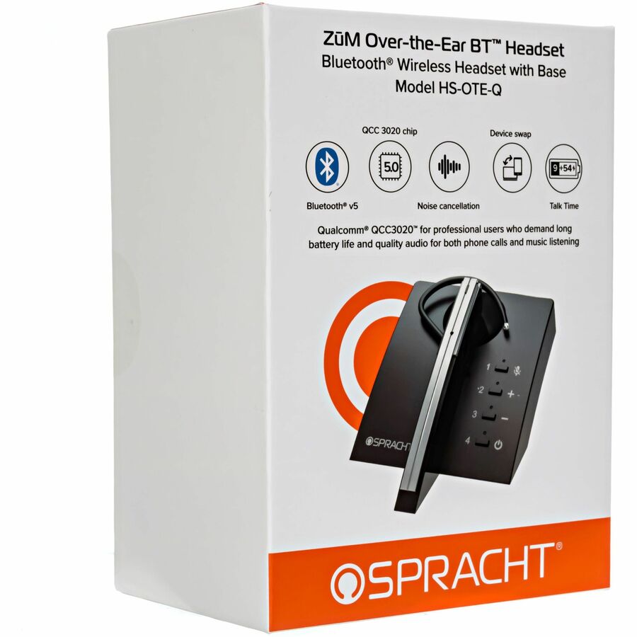 Spracht ZUM Over-the-Ear Bluetooth Headset & Base - Mono - Wireless - Bluetooth - Over-the-ear - Matte Black