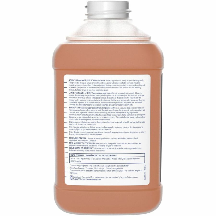 Diversey Stride Fragrance Free Neutral Cleaner - For Multipurpose, Multi Surface - Liquid - 84.5 fl oz (2.6 quart) - 2 /