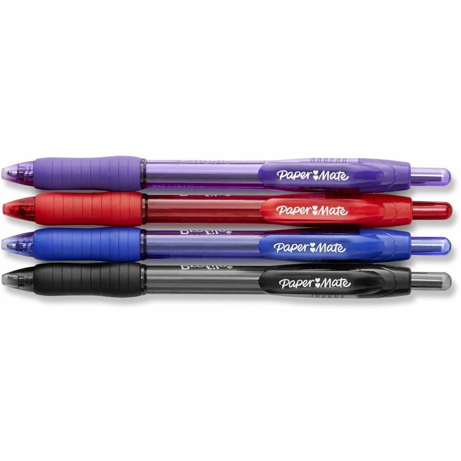 Paper Mate Profile Ballpoint Pen - 1.4 mm Super Bold Pen Point - Retractable - Assorted Ink - Black, Blue, Red, Purple B
