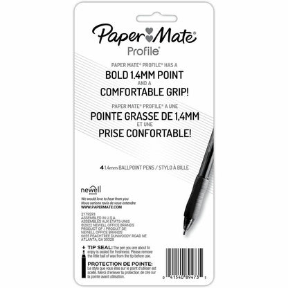 Paper Mate Profile Ballpoint Pen - 1.4 mm Super Bold Pen Point - Retractable - Assorted Ink - Black, Blue, Red, Purple B