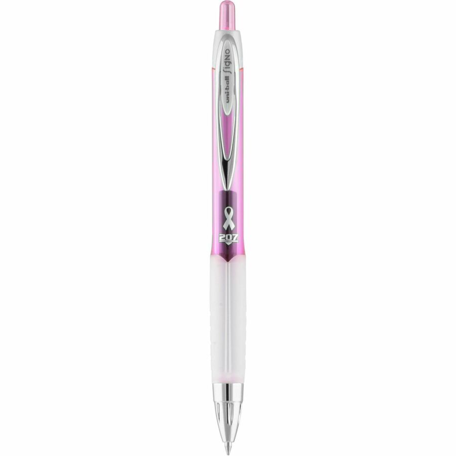 uniball™ 207 Gel Pens - 0.7 mm Medium Pen Point - Retractable - Black Ink - Pigment-based, Gel-based - Pink Barrel - 36 