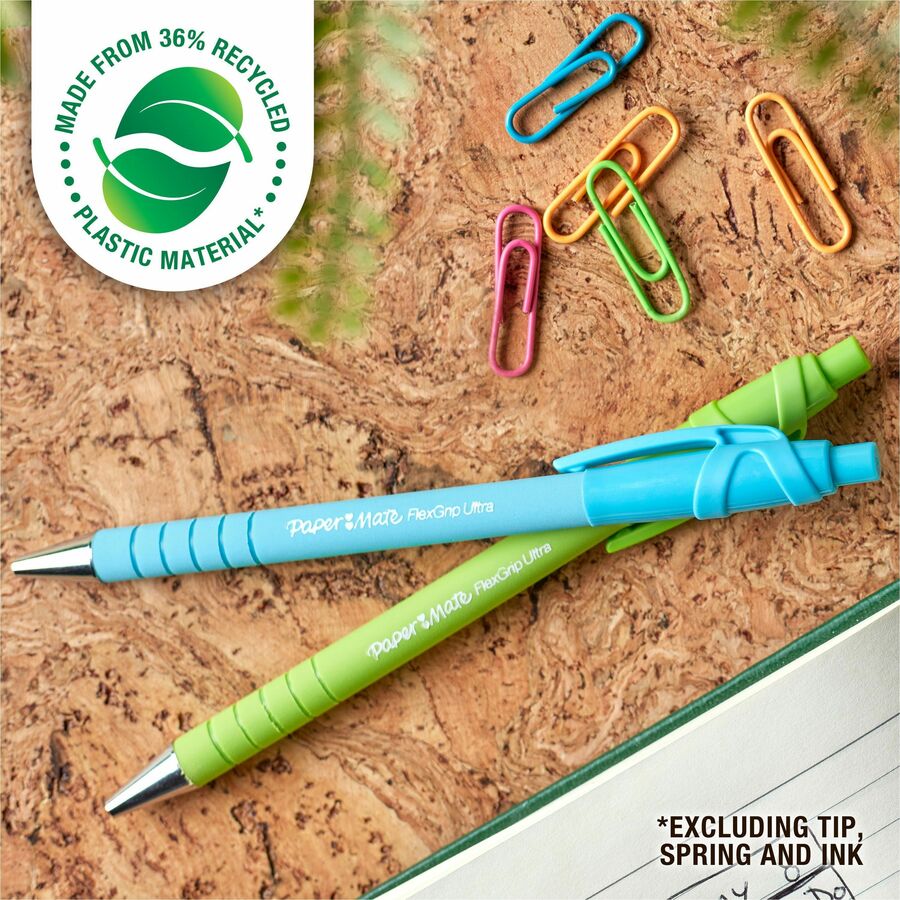 Paper Mate Flexgrip Ultra Recycled Pens - 1 mm Medium Pen Point - Retractable - Black Ink - 4 / Pack