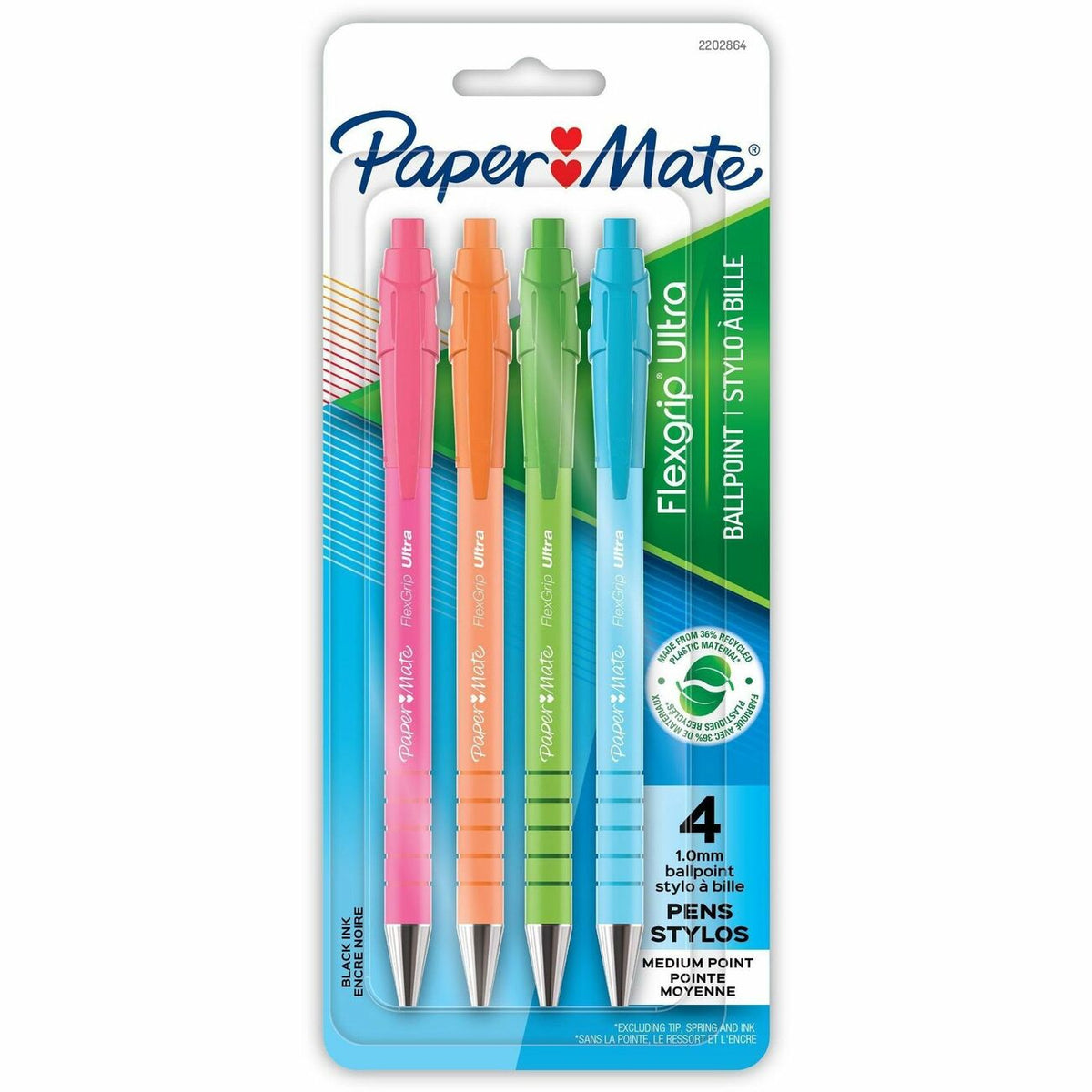 Paper Mate Flexgrip Ultra Recycled Pens - 1 mm Medium Pen Point - Retractable - Black Ink - 4 / Pack
