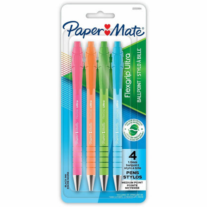 Paper Mate Flexgrip Ultra Recycled Pens - 1 mm Medium Pen Point - Retractable - Black Ink - 4 / Pack