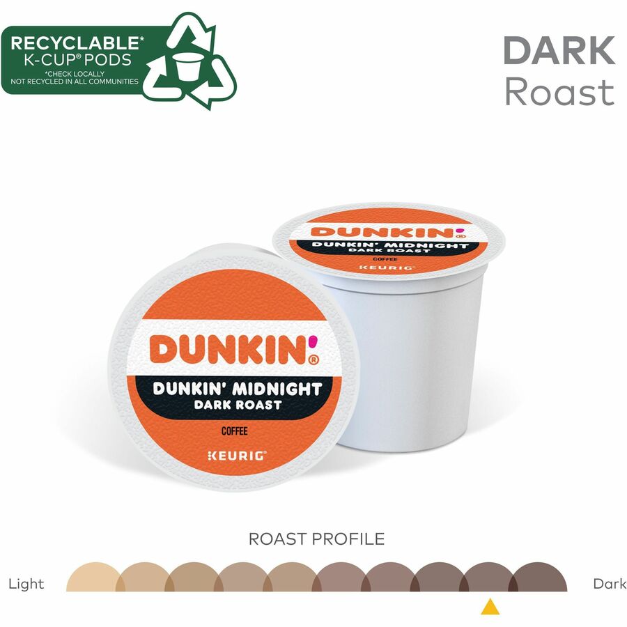 Dunkin'® K-Cup Midnight Coffee - Compatible with Keurig Brewer - Dark - K-Cup - Dunkin' Midnight - Kosher - 22 / Box