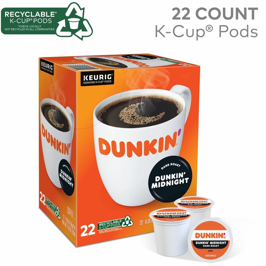 Dunkin'® K-Cup Midnight Coffee - Compatible with Keurig Brewer - Dark - K-Cup - Dunkin' Midnight - Kosher - 22 / Box