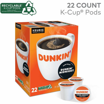 Dunkin'® K-Cup Midnight Coffee - Compatible with Keurig Brewer - Dark - K-Cup - Dunkin' Midnight - Kosher - 22 / Box