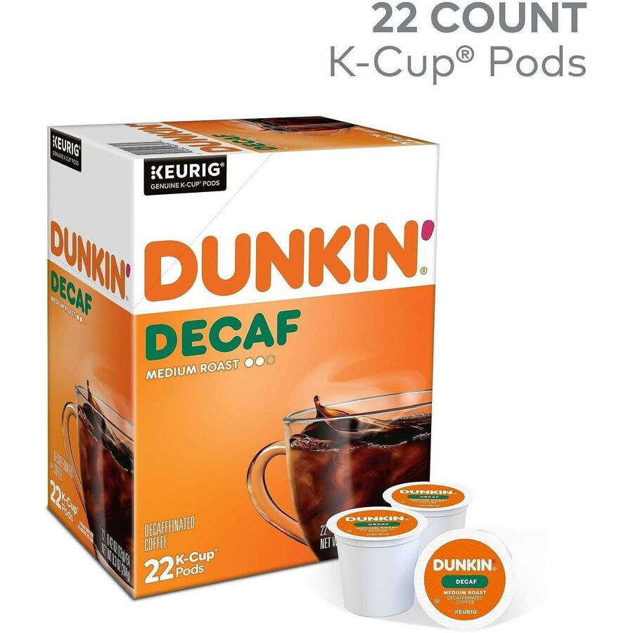 Dunkin'® K-Cup Decaf Coffee - Compatible with Keurig Brewer - Medium - K-Cup - Decaf - Kosher - Decaffeinated - 22 / Box