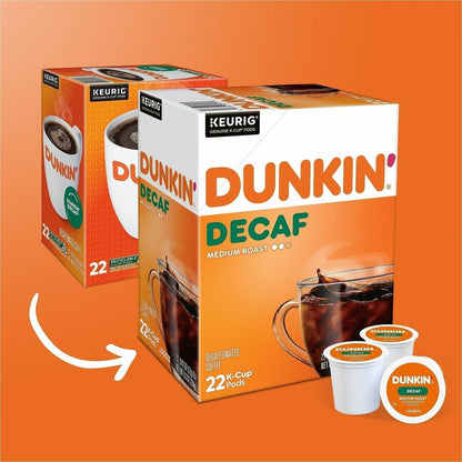 Dunkin'® K-Cup Decaf Coffee - Compatible with Keurig Brewer - Medium - K-Cup - Decaf - Kosher - Decaffeinated - 22 / Box
