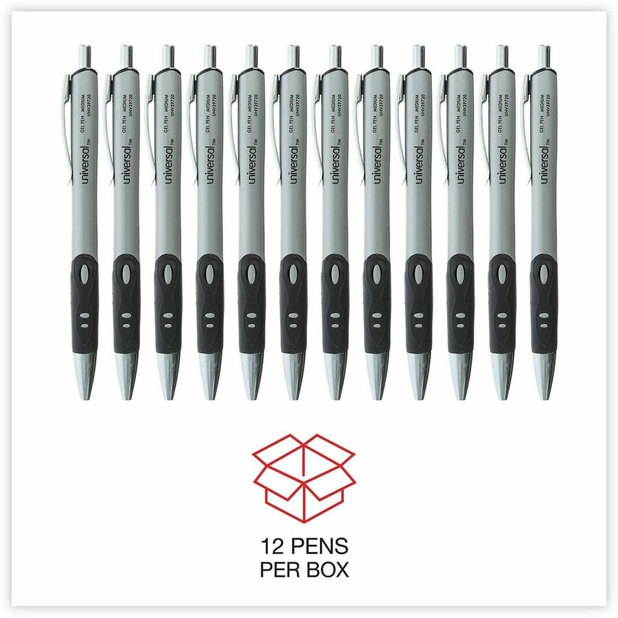 Universal Comfort Grip Gel Pen - 0.7 mm Medium Conical Pen Point - Retractable - Black Ink - Water Based - Gray, Black, 