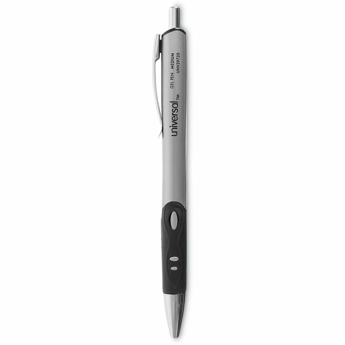 Universal Comfort Grip Gel Pen - 0.7 mm Medium Conical Pen Point - Retractable - Black Ink - Water Based - Gray, Black, 