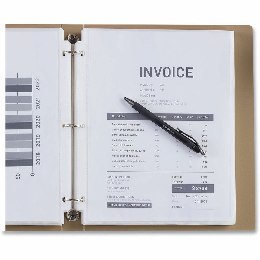 Universal Sheet Protector - Sheet Capacity - For Letter 8 1/2" x 11" Sheet - 3 x Holes - Top Loading - Clear - 100 / Pac