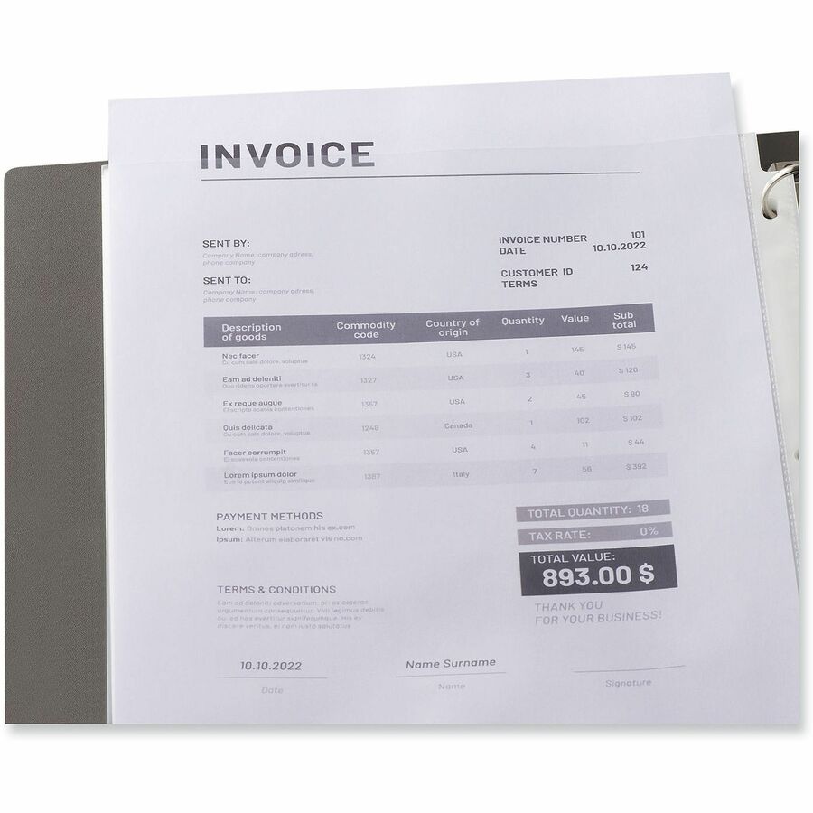 Universal Sheet Protector - Sheet Capacity - For Letter 8 1/2" x 11" Sheet - 3 x Holes - Top Loading - Clear - 100 / Pac
