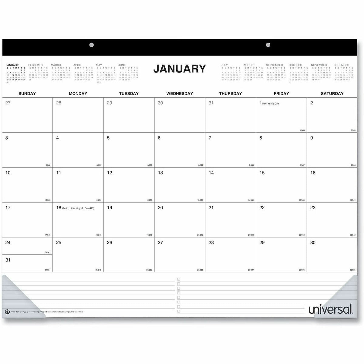 Universal Desk Pad Calendar - Large - Monthly - 12 Month - January 2026 to December 2026 - 1 Month Single Page Layout - 