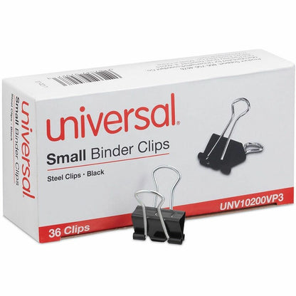Universal Binder Clips Value Pack, Small, Black/Silver, 36/Box - Small - 0.7" Width - 0.38" Size Capacity - Black, Silve