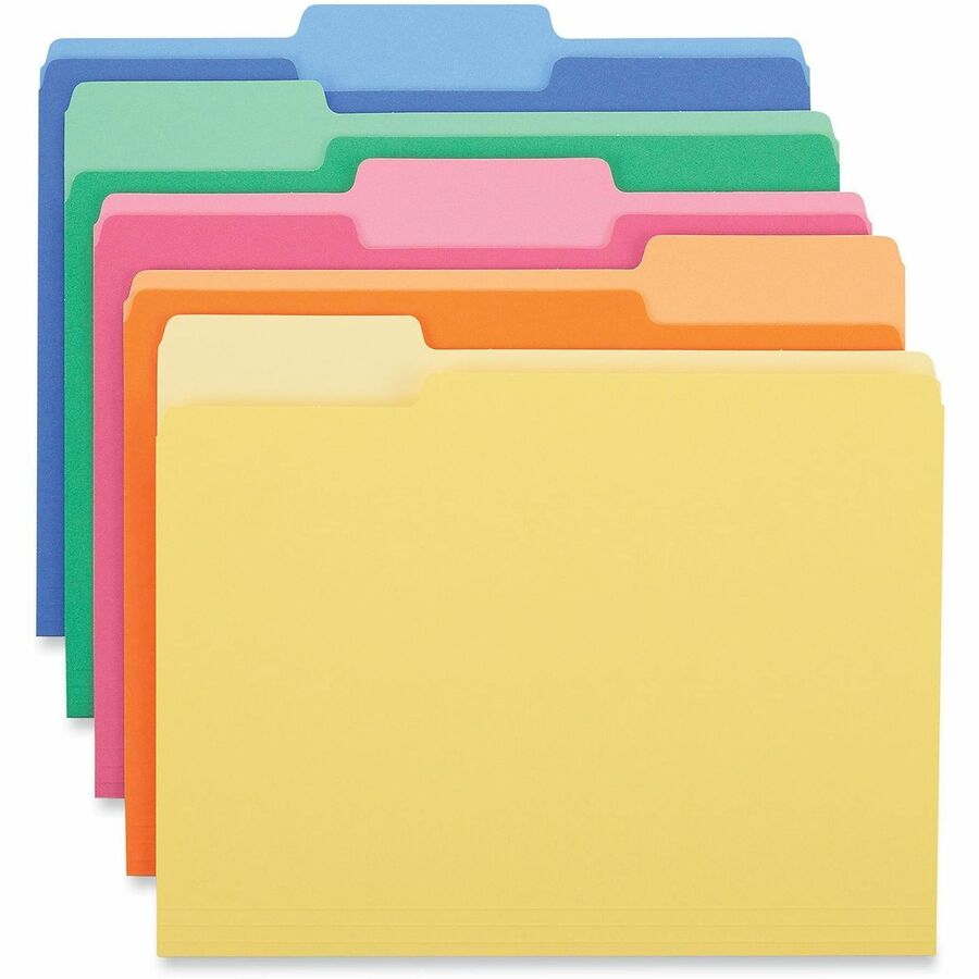 Universal 1/3 Tab Cut Letter Top Tab File Folder - 8 1/2" x 11" - 3/4" Expansion - Assorted Tab Position - 14 pt. - Stoc
