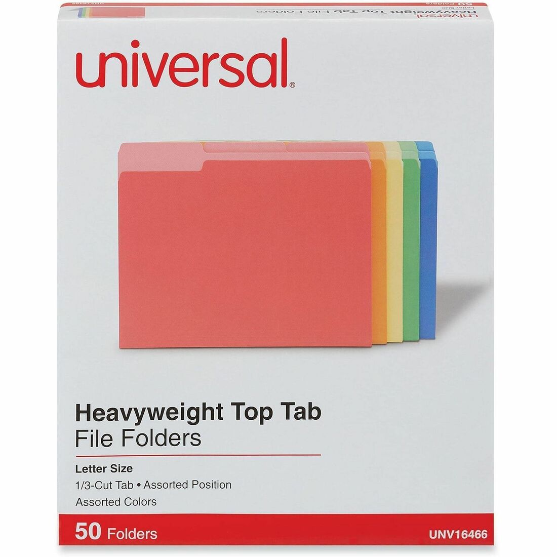 Universal 1/3 Tab Cut Letter Top Tab File Folder - 8 1/2" x 11" - 3/4" Expansion - Assorted Tab Position - 14 pt. - Stoc