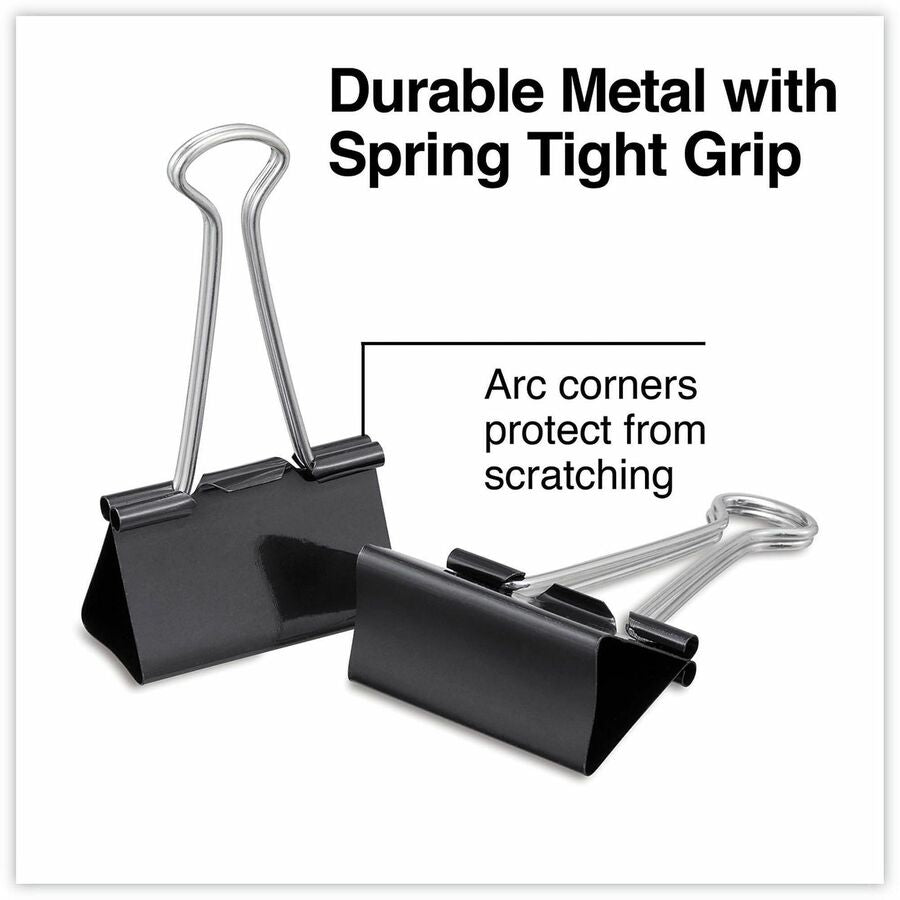 Universal Binder Clips with Storage Tub, Large, Black/Silver, 12/Pack - Large - 2" Width - 1" Size Capacity - Black, Sil