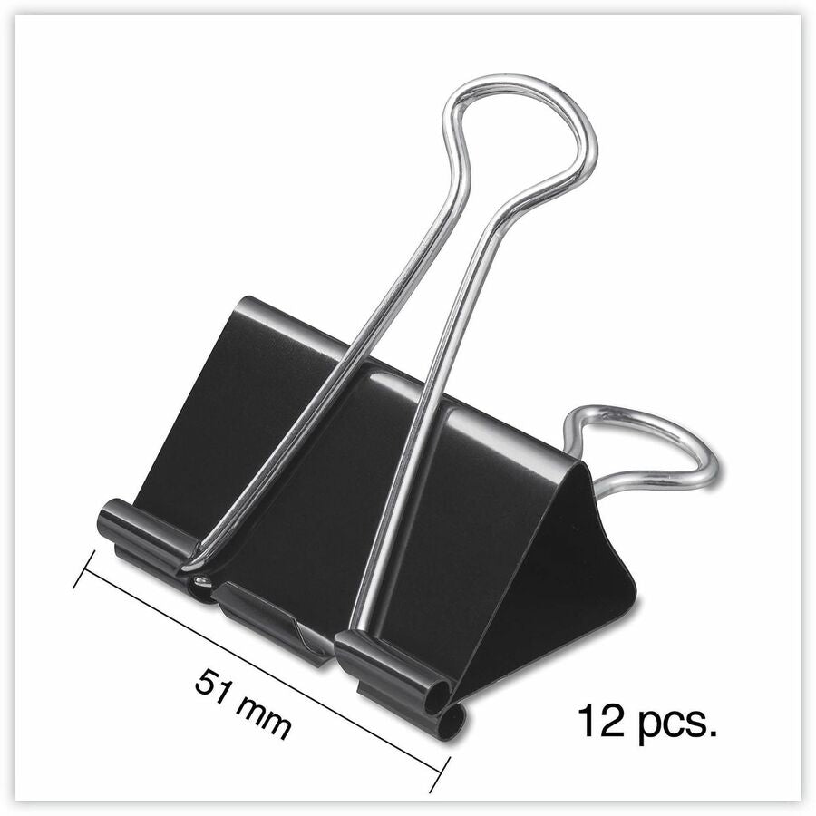 Universal Binder Clips with Storage Tub, Large, Black/Silver, 12/Pack - Large - 2" Width - 1" Size Capacity - Black, Sil