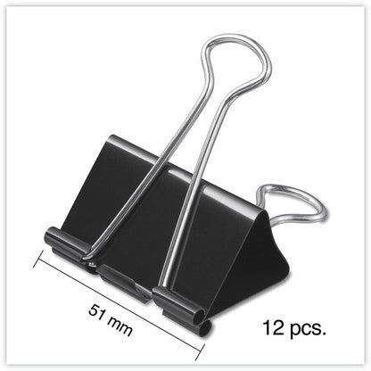 Universal Binder Clips with Storage Tub, Large, Black/Silver, 12/Pack - Large - 2" Width - 1" Size Capacity - Black, Sil