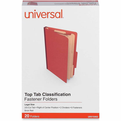 Universal 2/5 Tab Cut Legal Recycled Classification Folder - 8 1/2" x 14" - 2 1/2" Expansion - 6 Fastener - 2" Fastener 