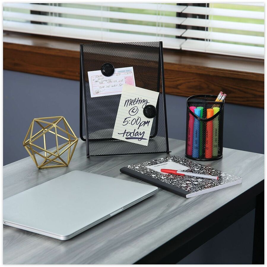 Universal Metal Mesh 3-Compartment Pencil Cup, 4.13" Diameter x 6"h, Black - 3 Compartment(s) - 6" Height - Black - Meta