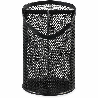 Universal Metal Mesh 3-Compartment Pencil Cup, 4.13" Diameter x 6"h, Black - 3 Compartment(s) - 6" Height - Black - Meta