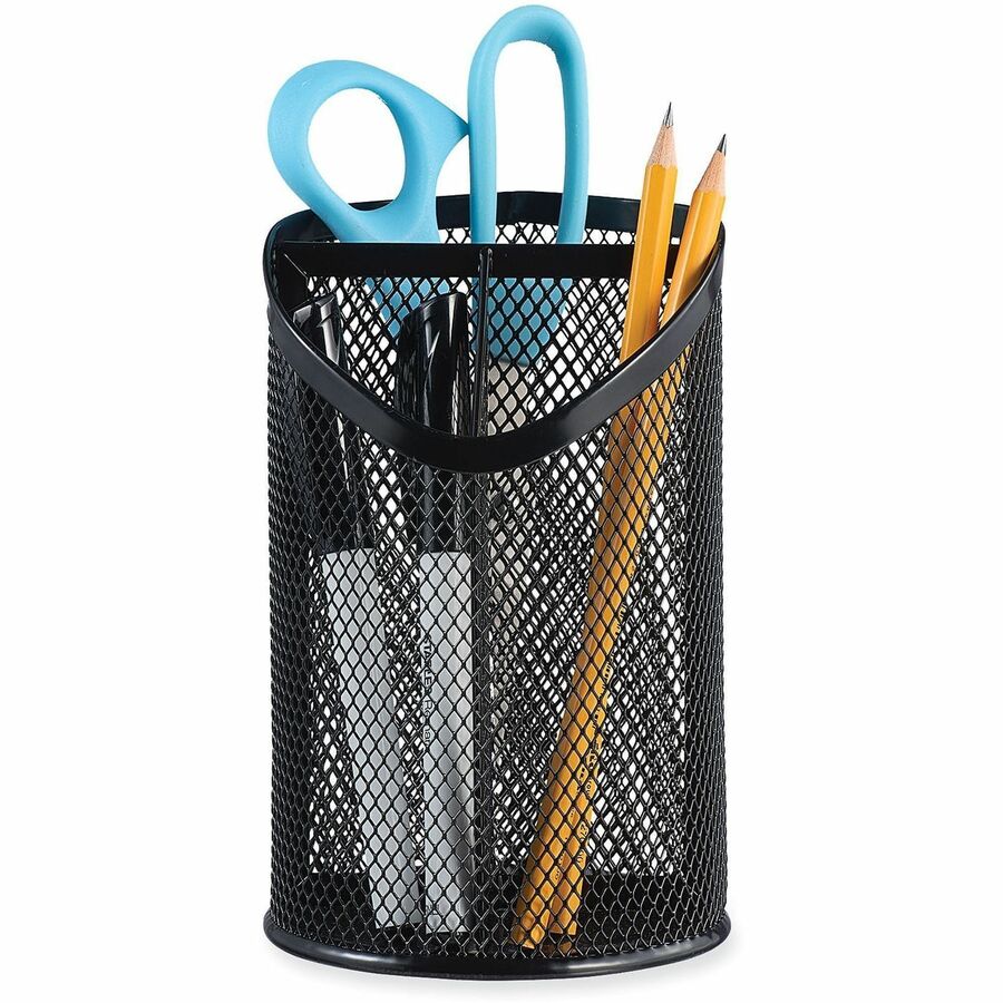 Universal Metal Mesh 3-Compartment Pencil Cup, 4.13" Diameter x 6"h, Black - 3 Compartment(s) - 6" Height - Black - Meta