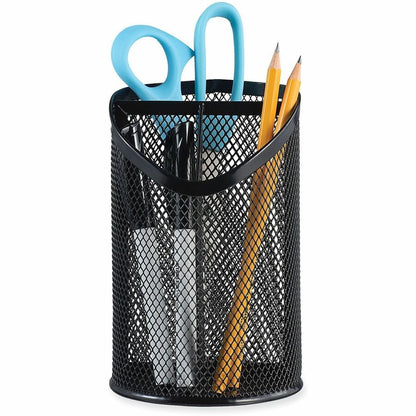 Universal Metal Mesh 3-Compartment Pencil Cup, 4.13" Diameter x 6"h, Black - 3 Compartment(s) - 6" Height - Black - Meta