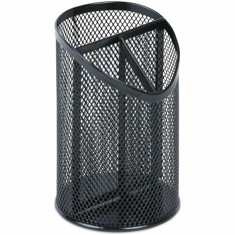 Universal Metal Mesh 3-Compartment Pencil Cup, 4.13" Diameter x 6"h, Black - 3 Compartment(s) - 6" Height - Black - Meta