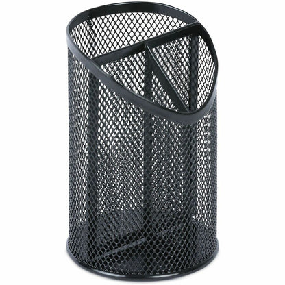 Universal Metal Mesh 3-Compartment Pencil Cup, 4.13" Diameter x 6"h, Black - 3 Compartment(s) - 6" Height - Black - Meta