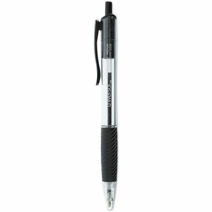 Universal Comfort Grip Ballpoint Pen - 1 mm Medium Conical Pen Point - Retractable - Black Ink - Clear, Black Barrel - 1