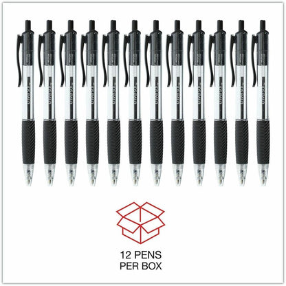 Universal Comfort Grip Ballpoint Pen - 1 mm Medium Conical Pen Point - Retractable - Black Ink - Clear, Black Barrel - 1