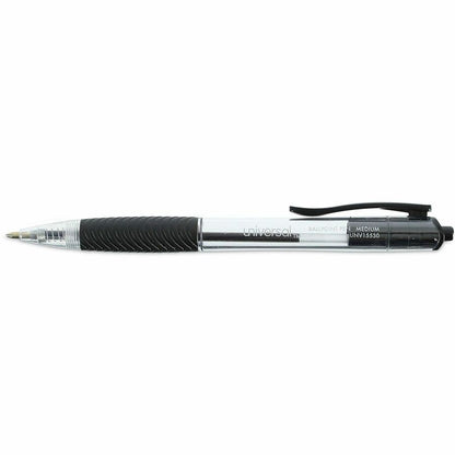 Universal Comfort Grip Ballpoint Pen - 1 mm Medium Conical Pen Point - Retractable - Black Ink - Clear, Black Barrel - 1