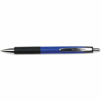 Universal Comfort Grip Ballpoint Pen - 1 mm Medium Conical Pen Point - Retractable - Blue Ink - Blue, Black Barrel - 12 