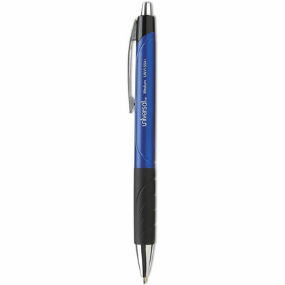 Universal Comfort Grip Ballpoint Pen - 1 mm Medium Conical Pen Point - Retractable - Blue Ink - Blue, Black Barrel - 12 
