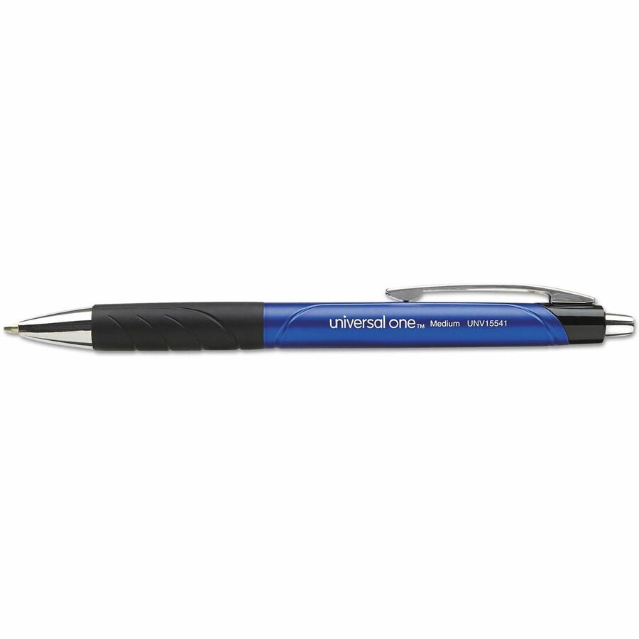 Universal Comfort Grip Ballpoint Pen - 1 mm Medium Conical Pen Point - Retractable - Blue Ink - Blue, Black Barrel - 12 