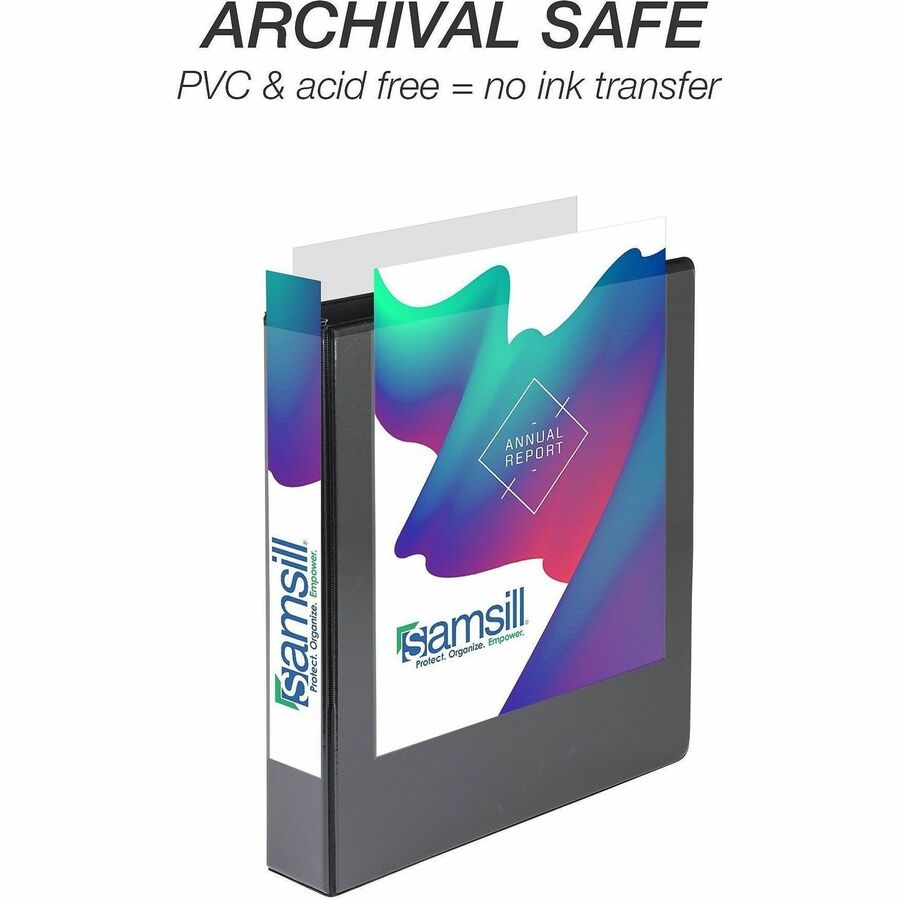 Samsill Ring Binder - 1.50" Ring - Fastener: D-Ring - Black - Durable, Clear Overlay - 4 / Pack