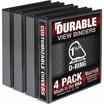 Samsill Ring Binder - 1.50" Ring - Fastener: D-Ring - Black - Durable, Clear Overlay - 4 / Pack