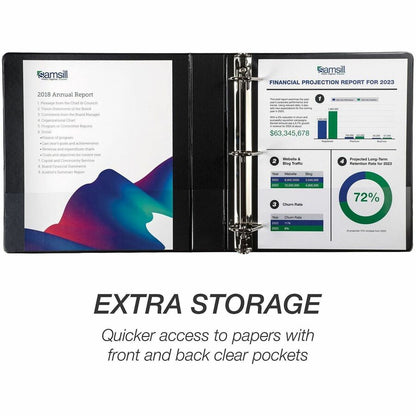Samsill Ring Binder - 1.50" Ring - Fastener: D-Ring - Black - Durable, Clear Overlay - 4 / Pack