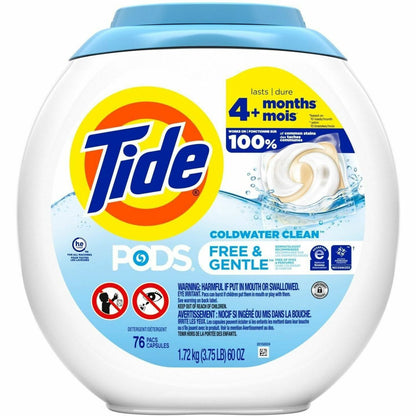 Tide Free & Gentle Laundry Detergent - For Household, Washing Machine - Liquid, Pod - Hypoallergenic, Dye-free, Color Sa