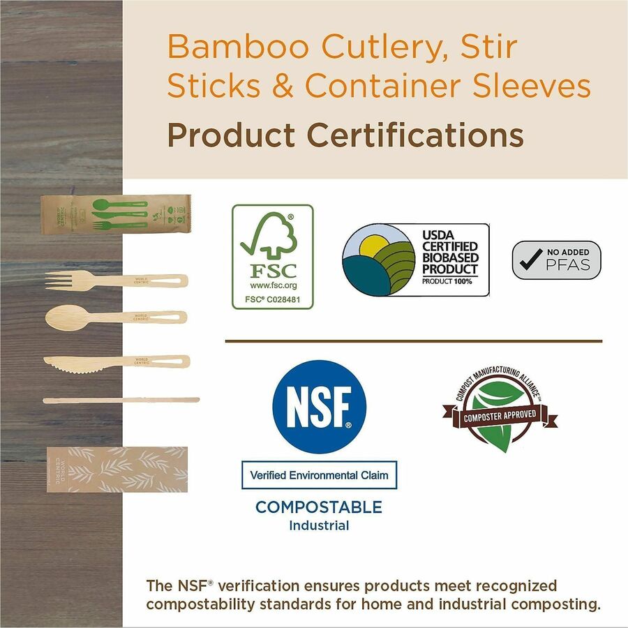 World Centric Compostable Bamboo Cutlery - Spoon - Spoon - Food - Bamboo - Natural - 2000 / Carton